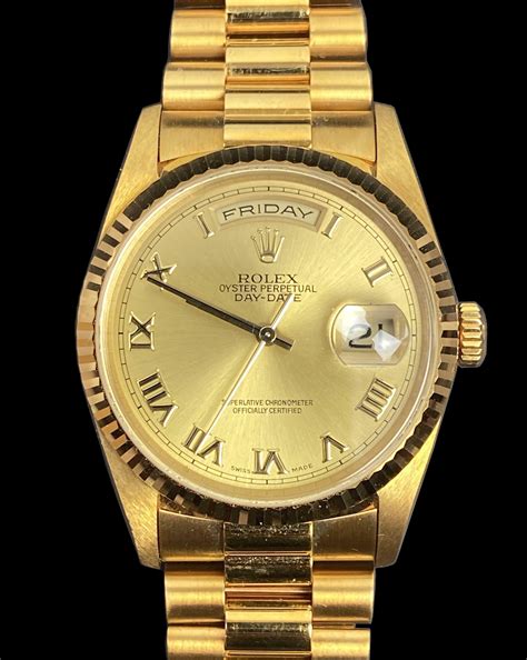 pre-owned rolex oyster perpetual day date 18kt yellow gold|Rolex Day-Date president 40mm.